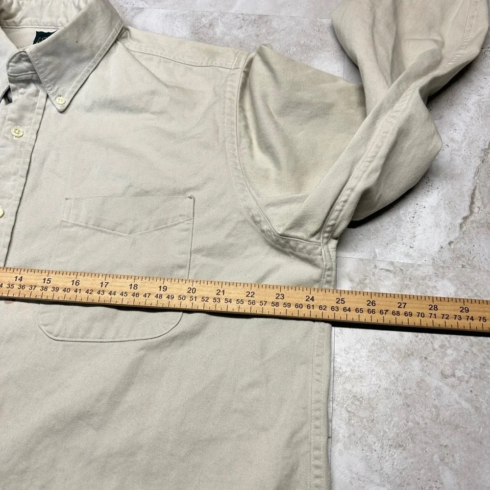 J.Crew Oarsman Shirt Beige Khaki Mens Large Vintage Made in USA Cotton Twill